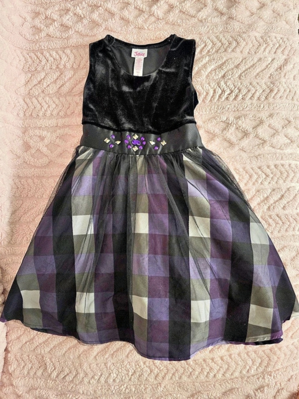 Justice Plaid Party Dress in Black & Purple Size 6